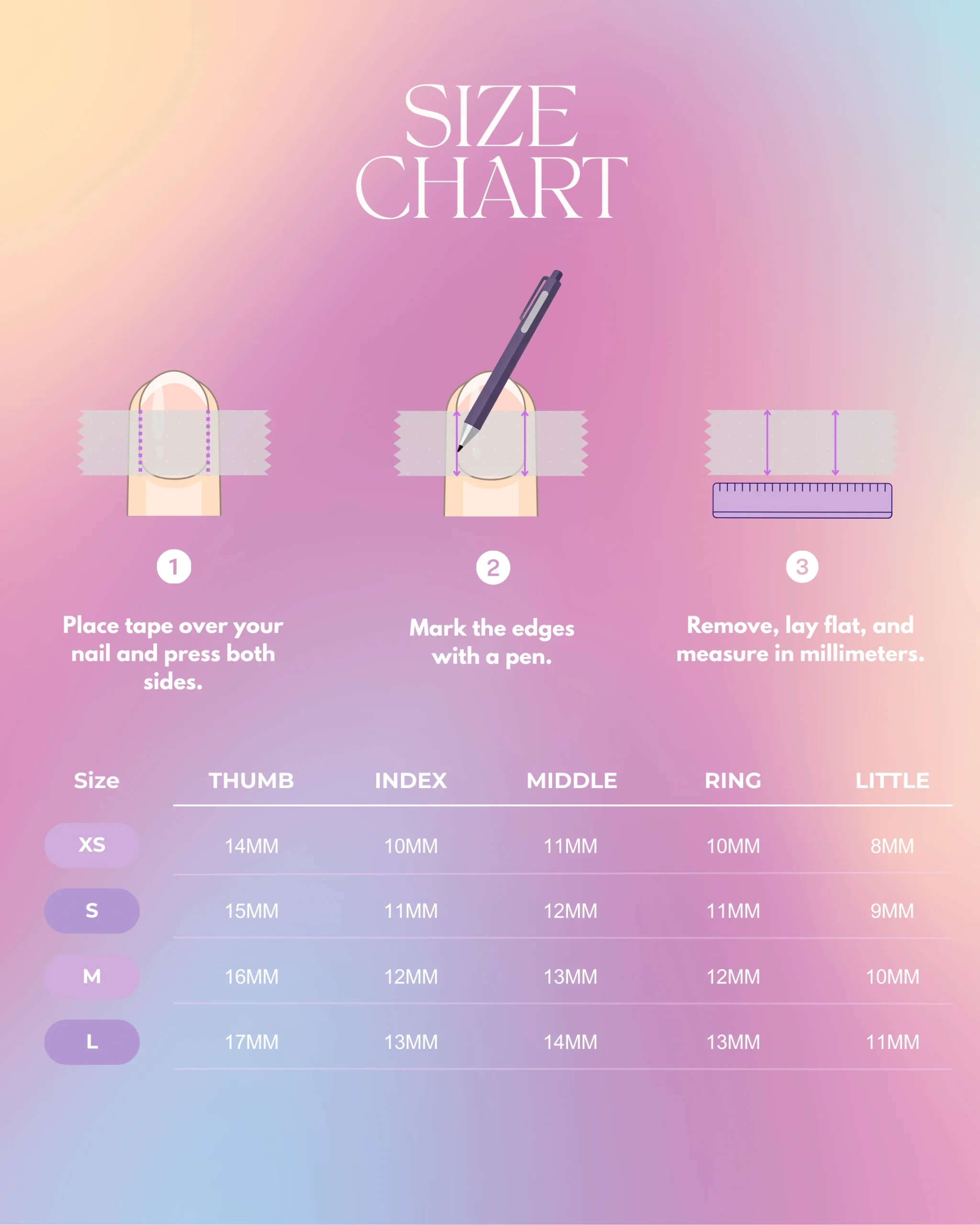 Press on nail size chart Press on nail size chart